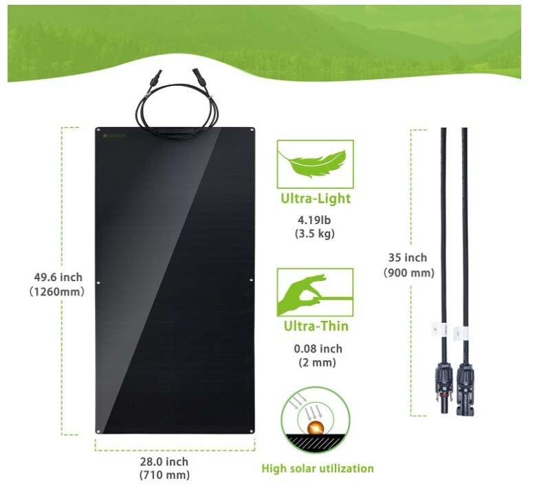 Topsolar Flexible Solar Panel 100W 24V/12V Monocrystalline Bendable