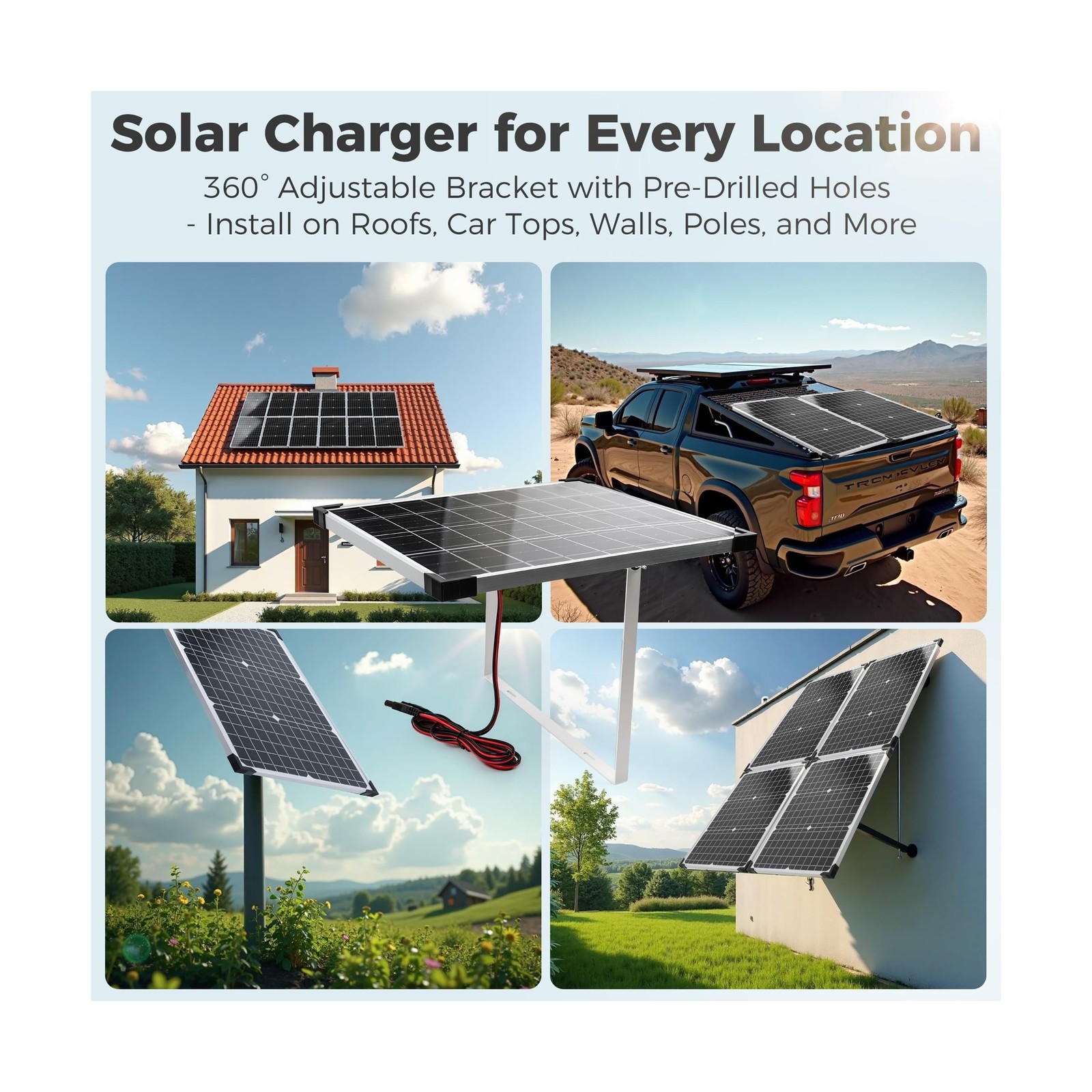 Voltset 12V Solar Battery Charger – 20W Waterproof Solar Panel Kit with Smart…