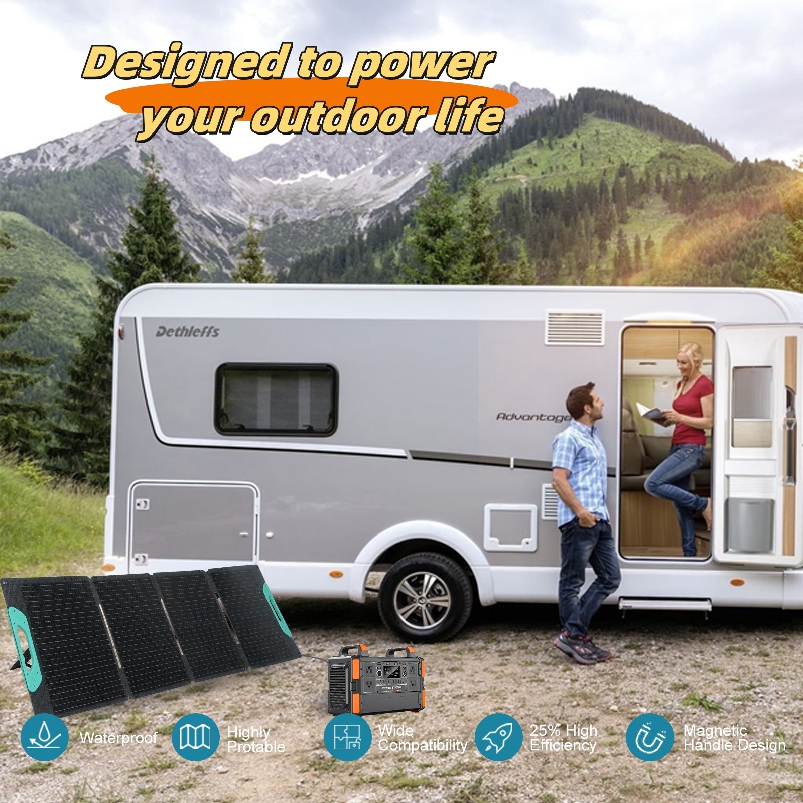 100 watt solar panels waterproof with USB & Type-C Output for Outdoor Camping RV