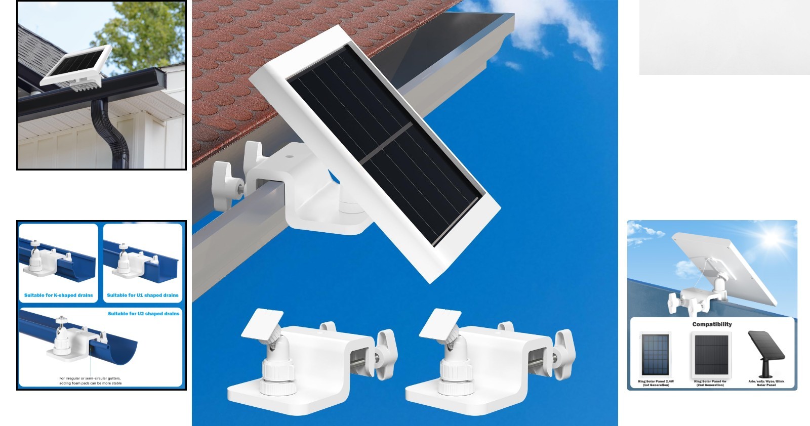 2-Pack Universal Gutter Mount with 360° Rotation for Maximum Sunlight Exposure