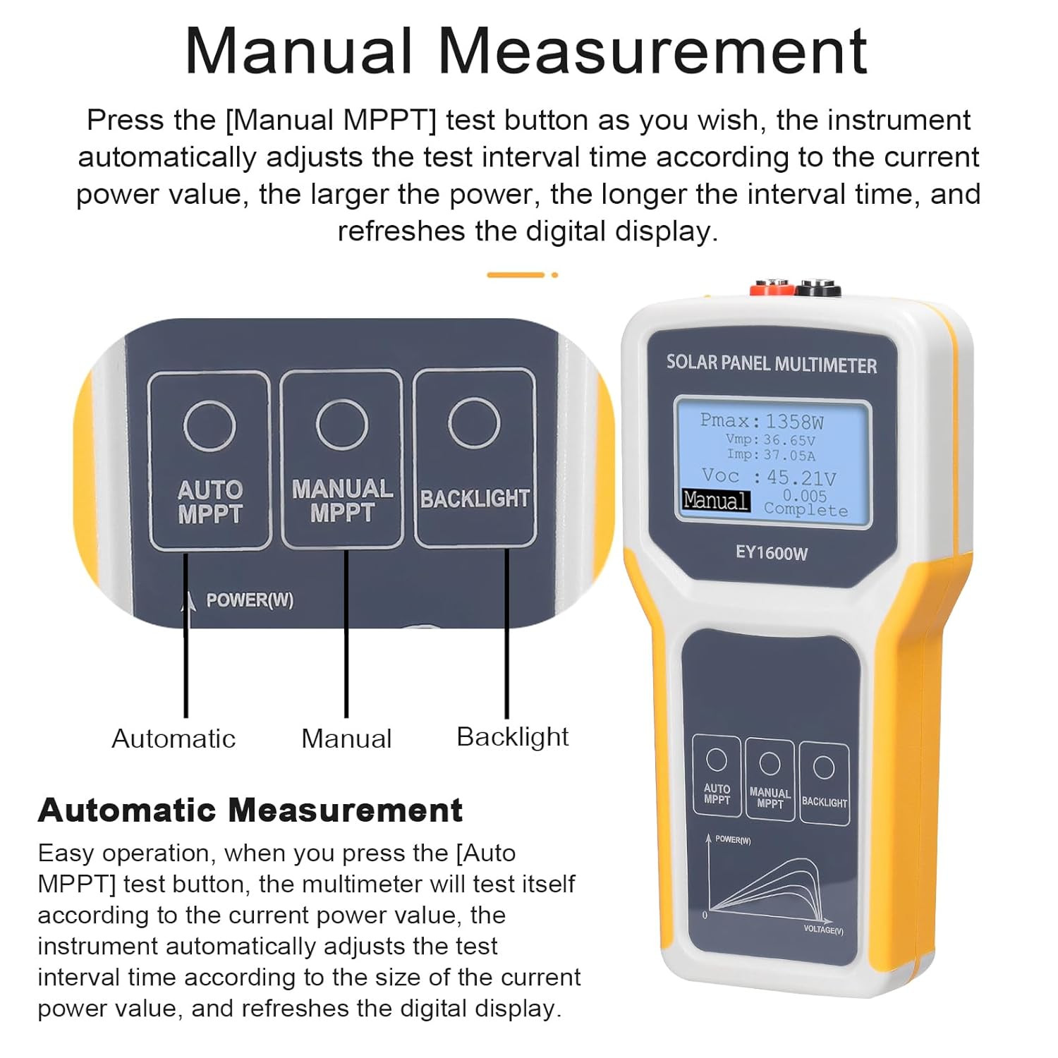 Solar DC/AC Power Meter Solar Panel Tester 1600W Photovoltaic Panel Multimeter M