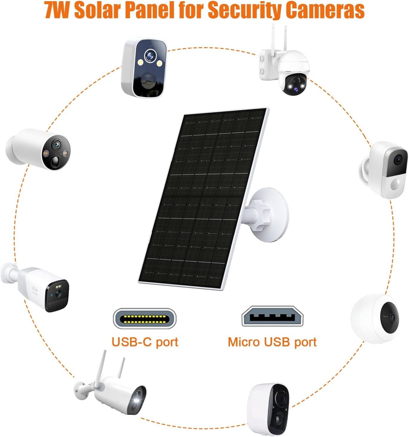 7W Solar Panel for Arlo Essential 2K XL and Spotlight and Micro USB plugs, 5V ou