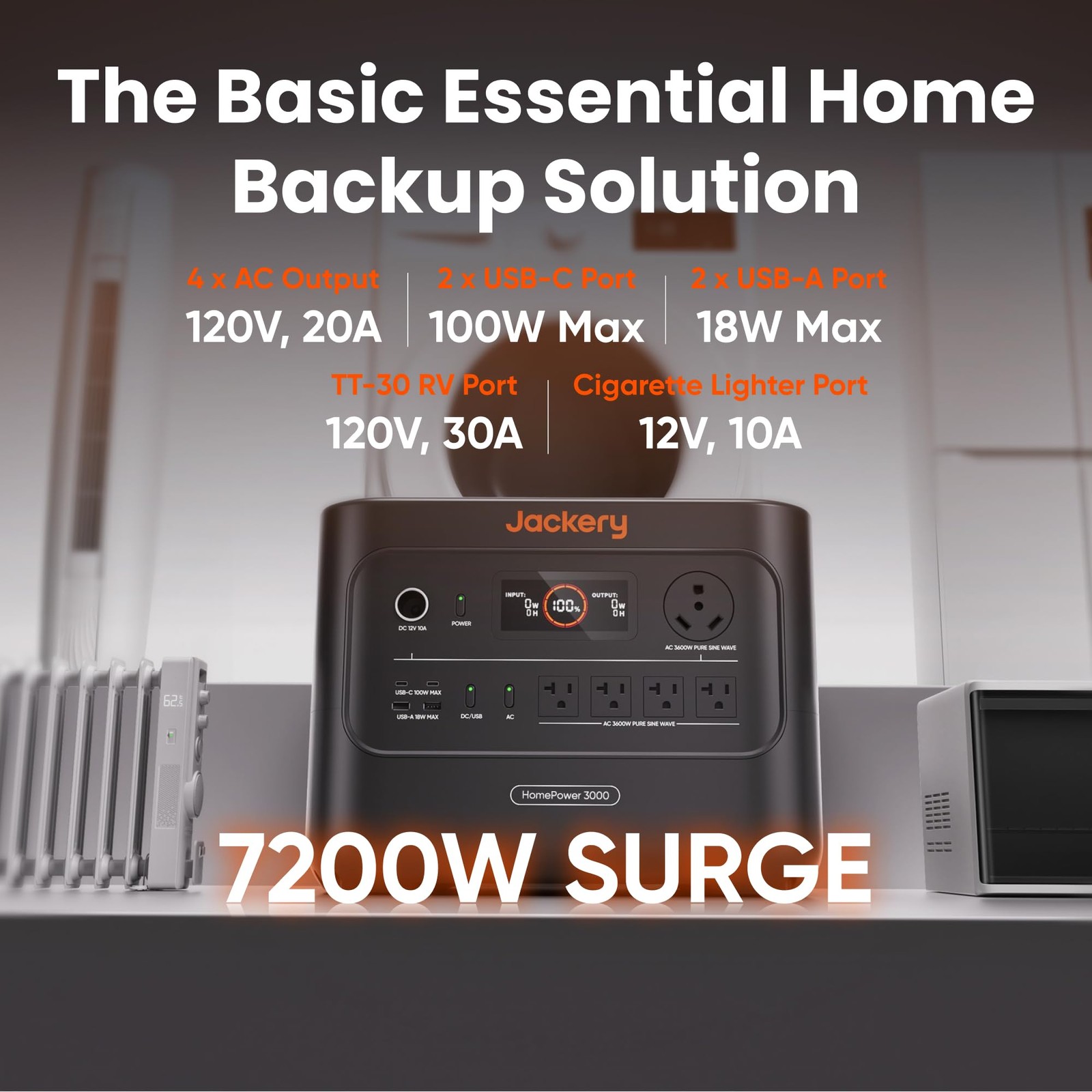 Jackery HomePower 3000 Portable Power Station 3600W (Surge 7200W) Output 3072Wh
