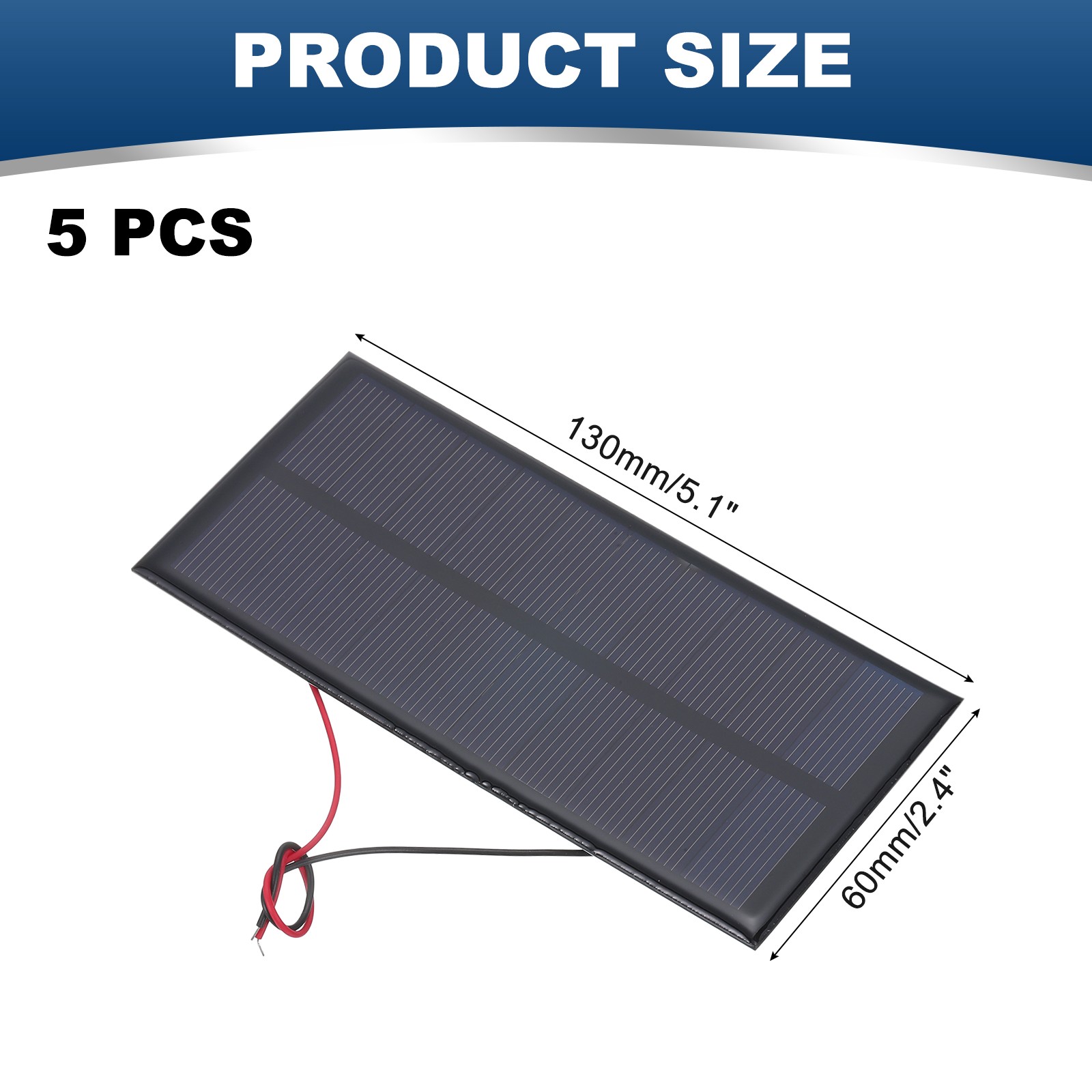 5 Pcs 5V 1W 200mA Mini Solar Panels with 2 Cable 130mm x 60mm
