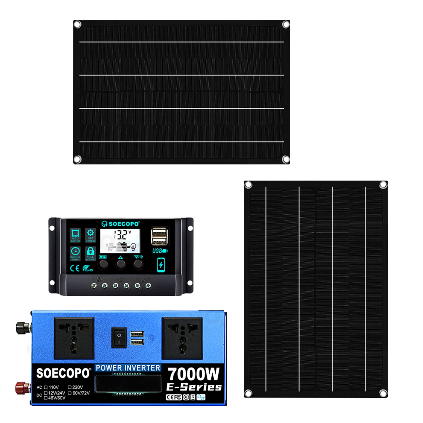 7000W Solar Kit | Sine Wave Inverter+2High-Conversion Solar Panels+100A Charger