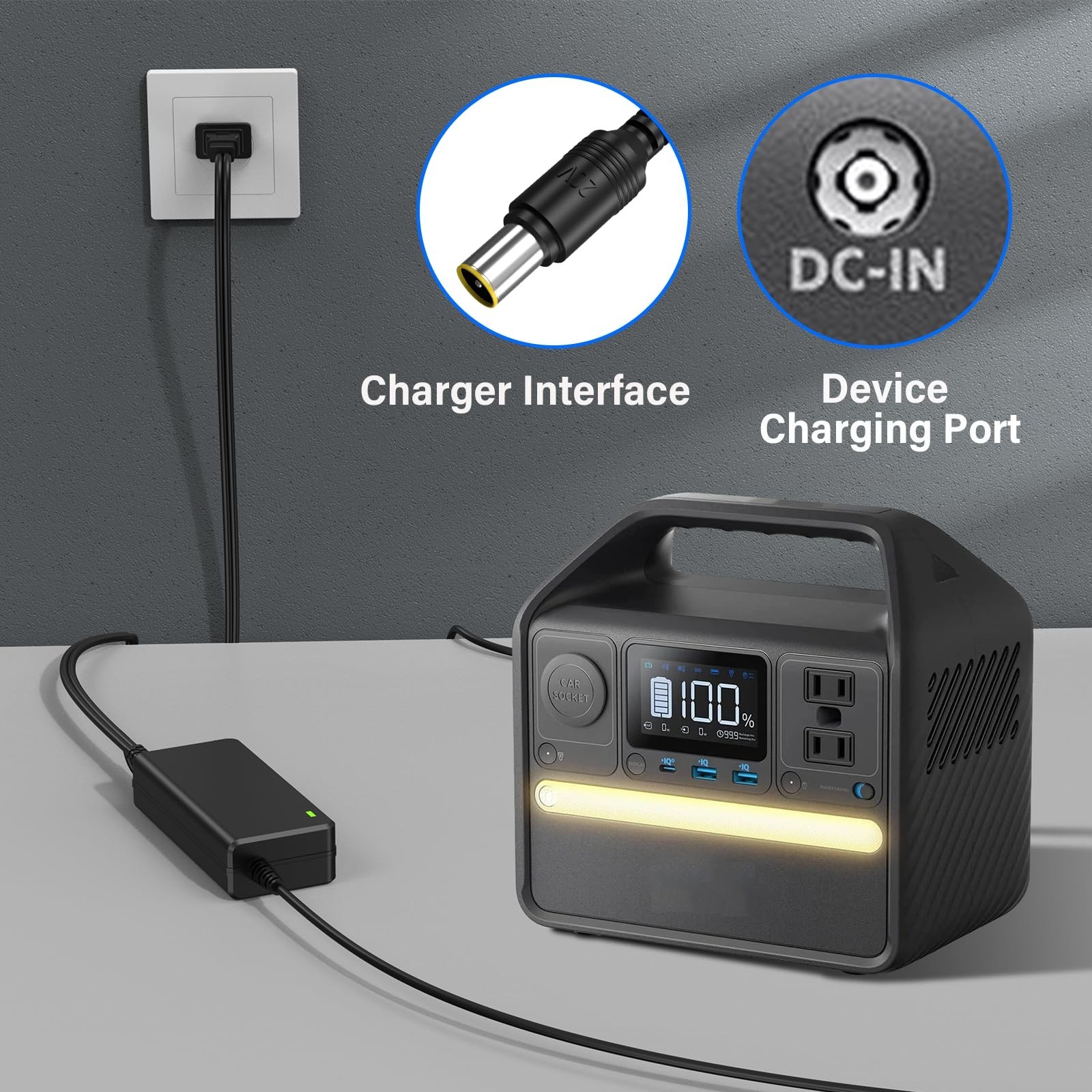 65W Solar Generator Charger for Portable Power Station, AC Adapter for 300W 256W