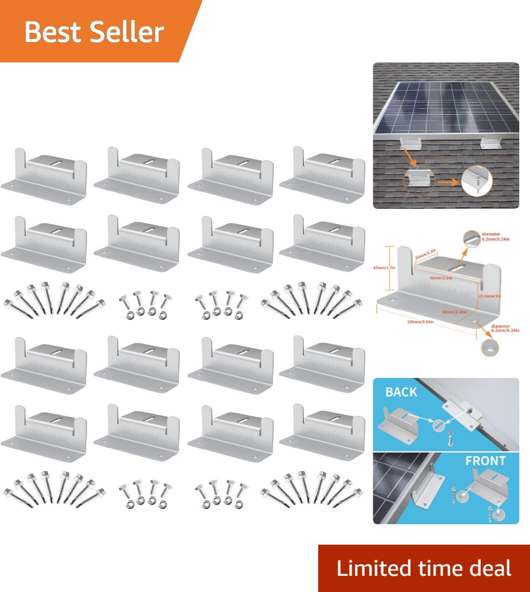 16-Piece Lightweight Aluminum Solar Mounting Brackets Set for RVs, Yachts & More