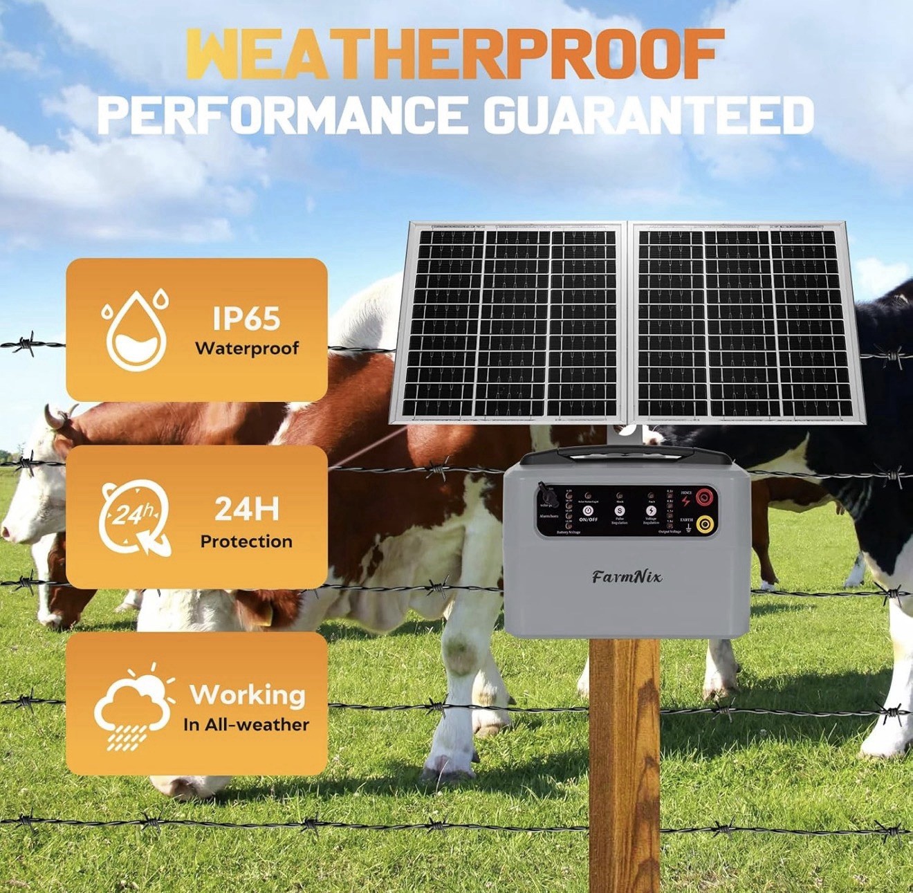 Electric Solar Fencer Kit 30Miles Solar Fence Charger W/Pre-Installed Battery