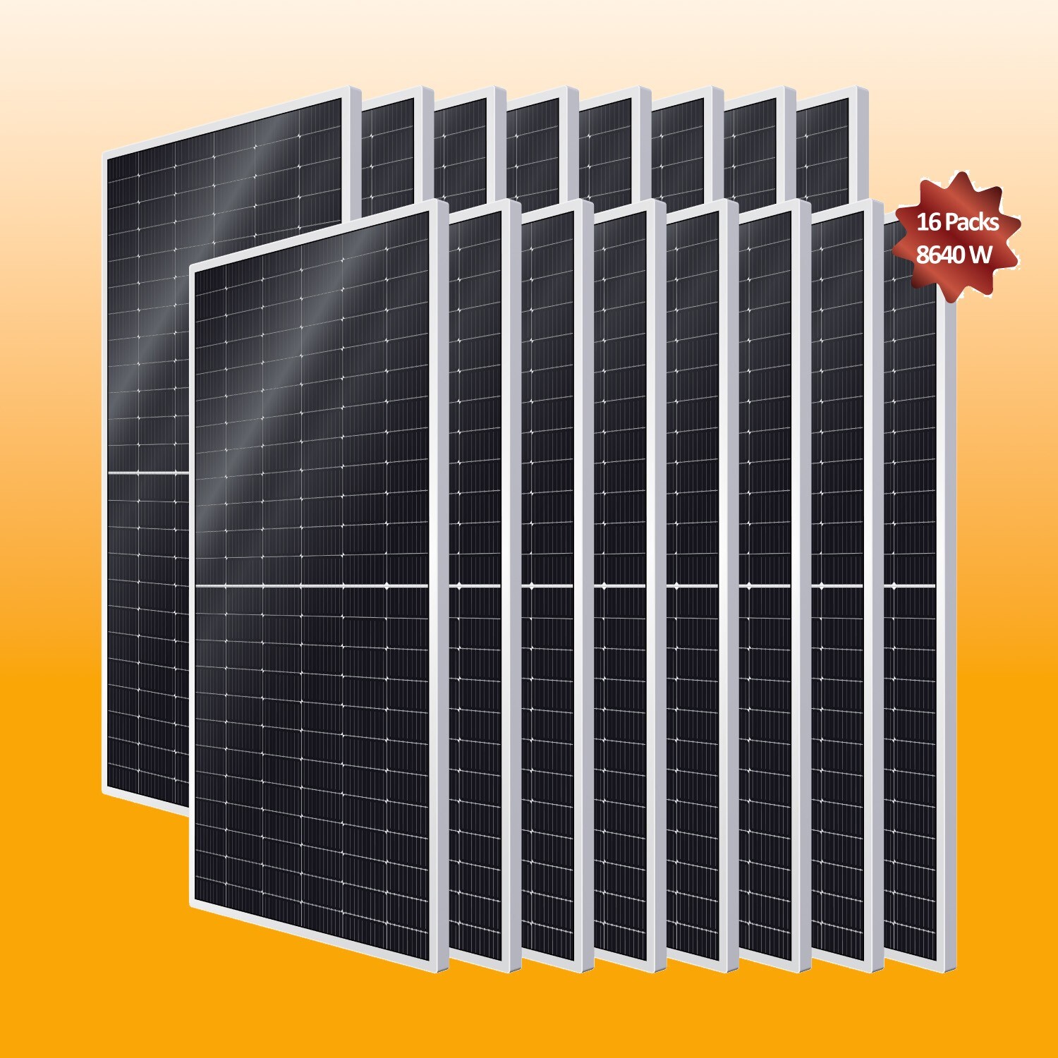 16pack of 540W= 8640W Bifacial Monocrystalline Solar Panel for RV, Cabin 500Watt