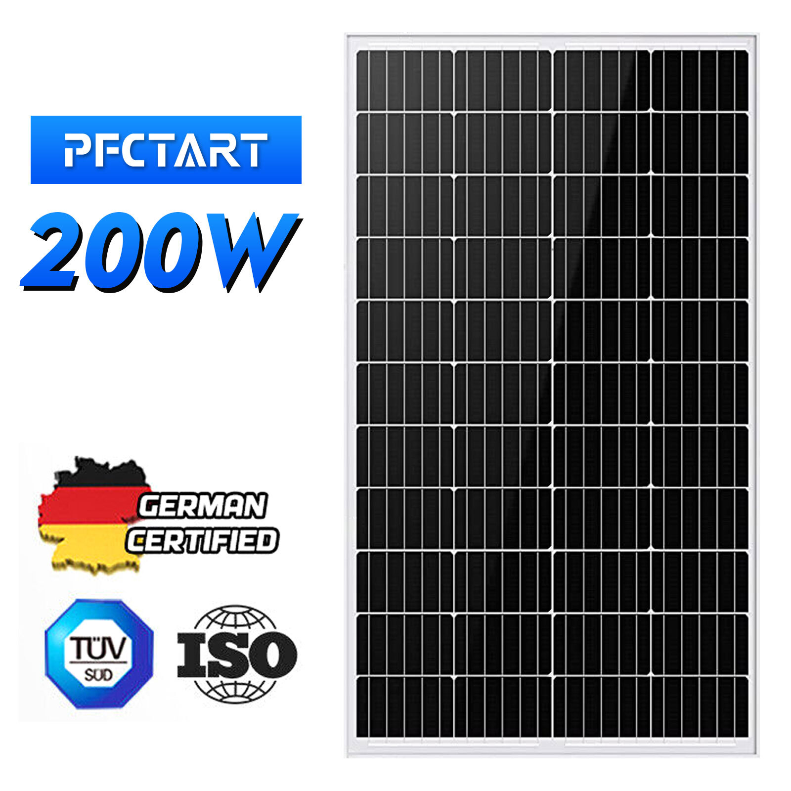 200W 12V Solar Panel Monocrystalline High-Efficiency Module for RV Boat Off-Grid