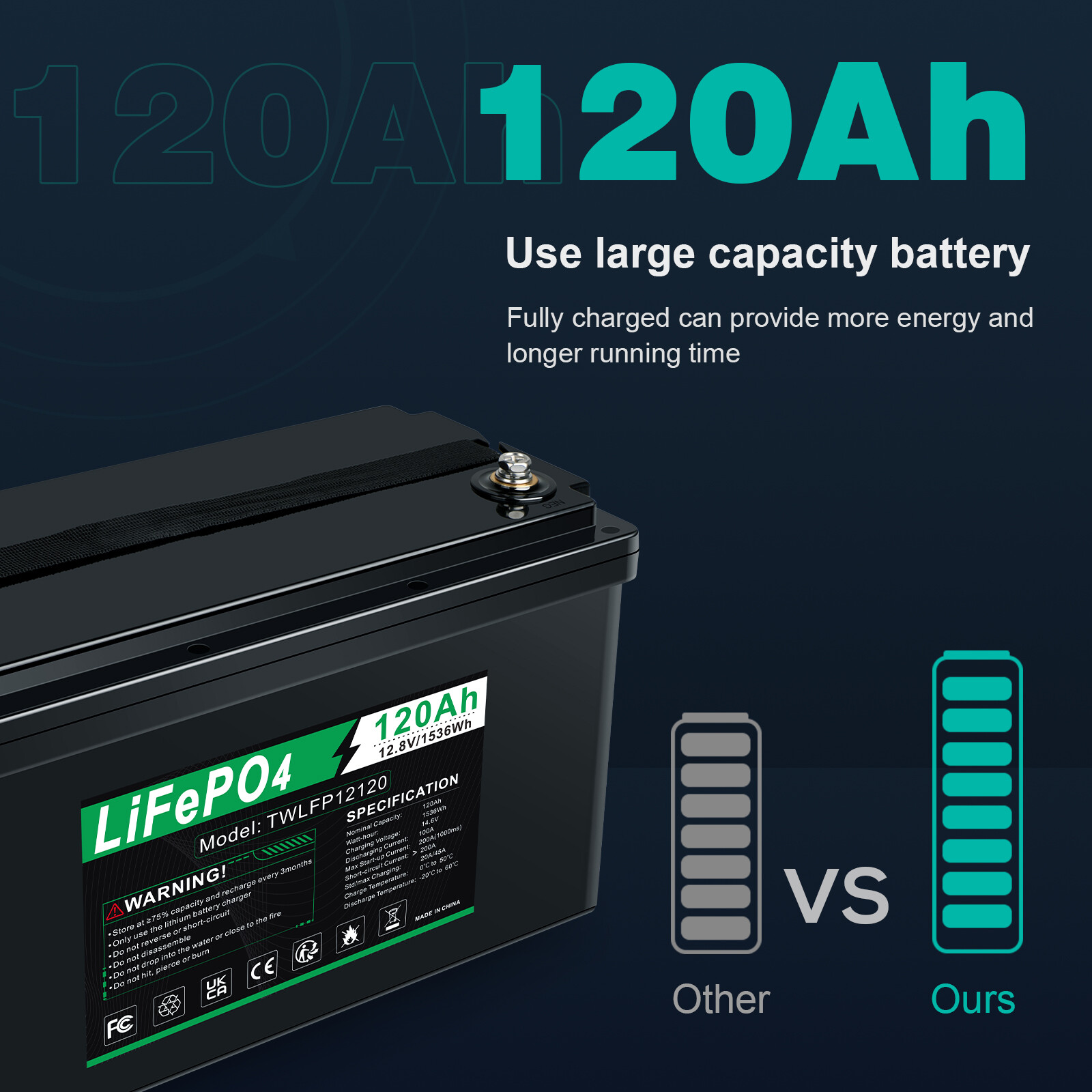 12V 120Ah LiFePO4 Lithium Battery BMS Deep Cycle 20A 24V Smart Battery Charger