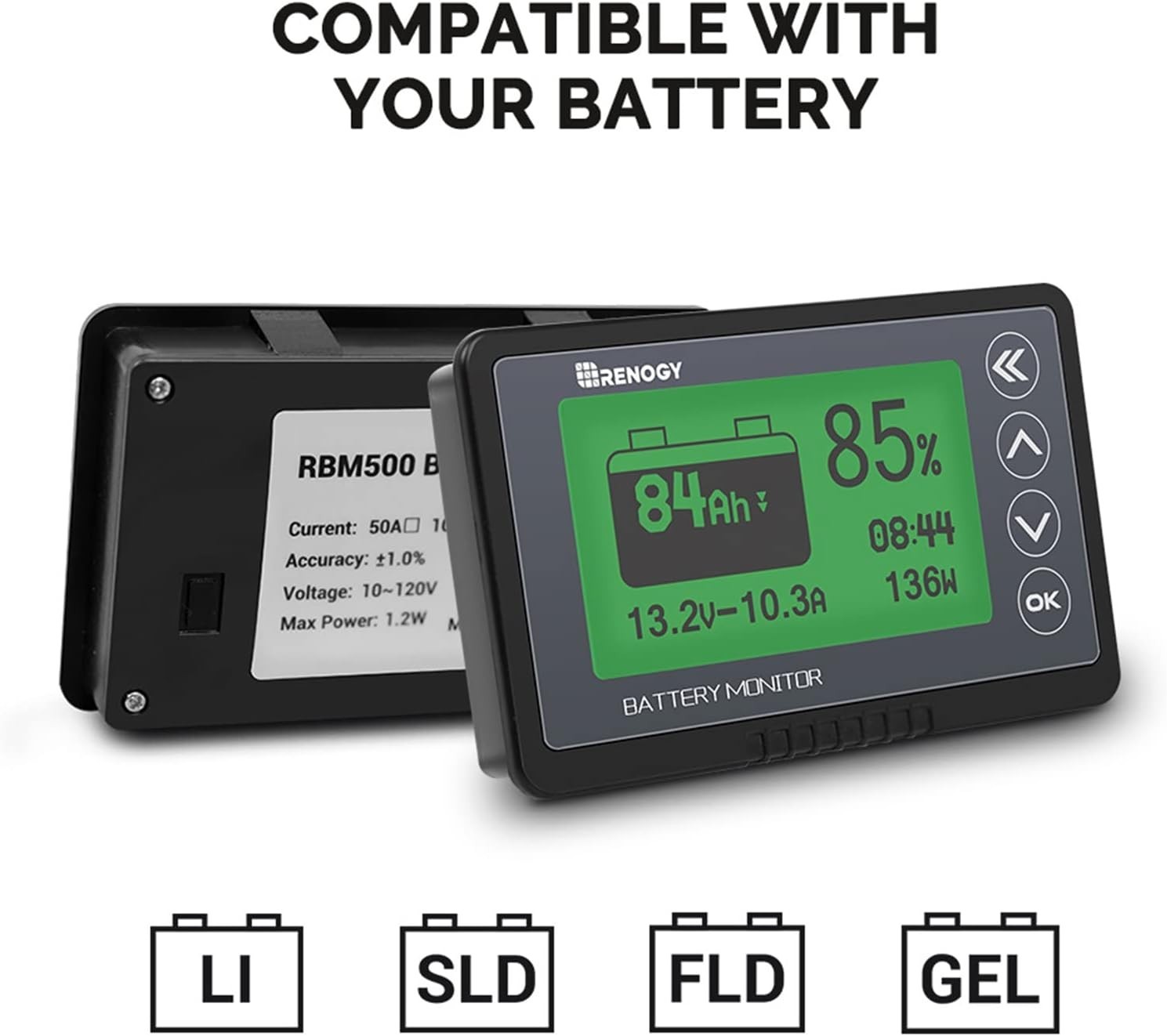 500A Battery Monitor with Shunt, High and Low Voltage Programmable Alarm, Ran…
