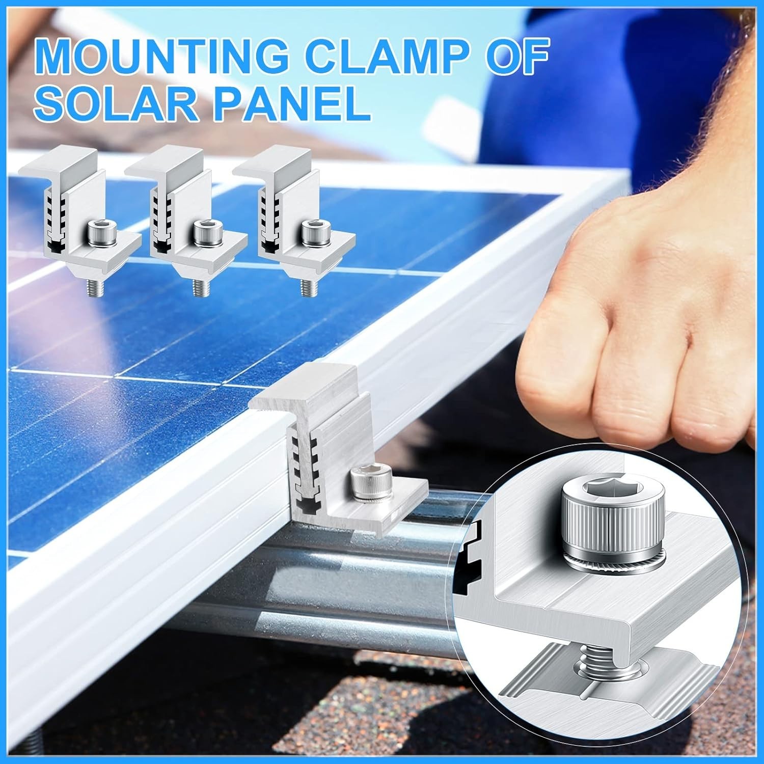 Efficient Solar Panel End Clamp Set – 20 Adjustable Brackets for Solar Arrays