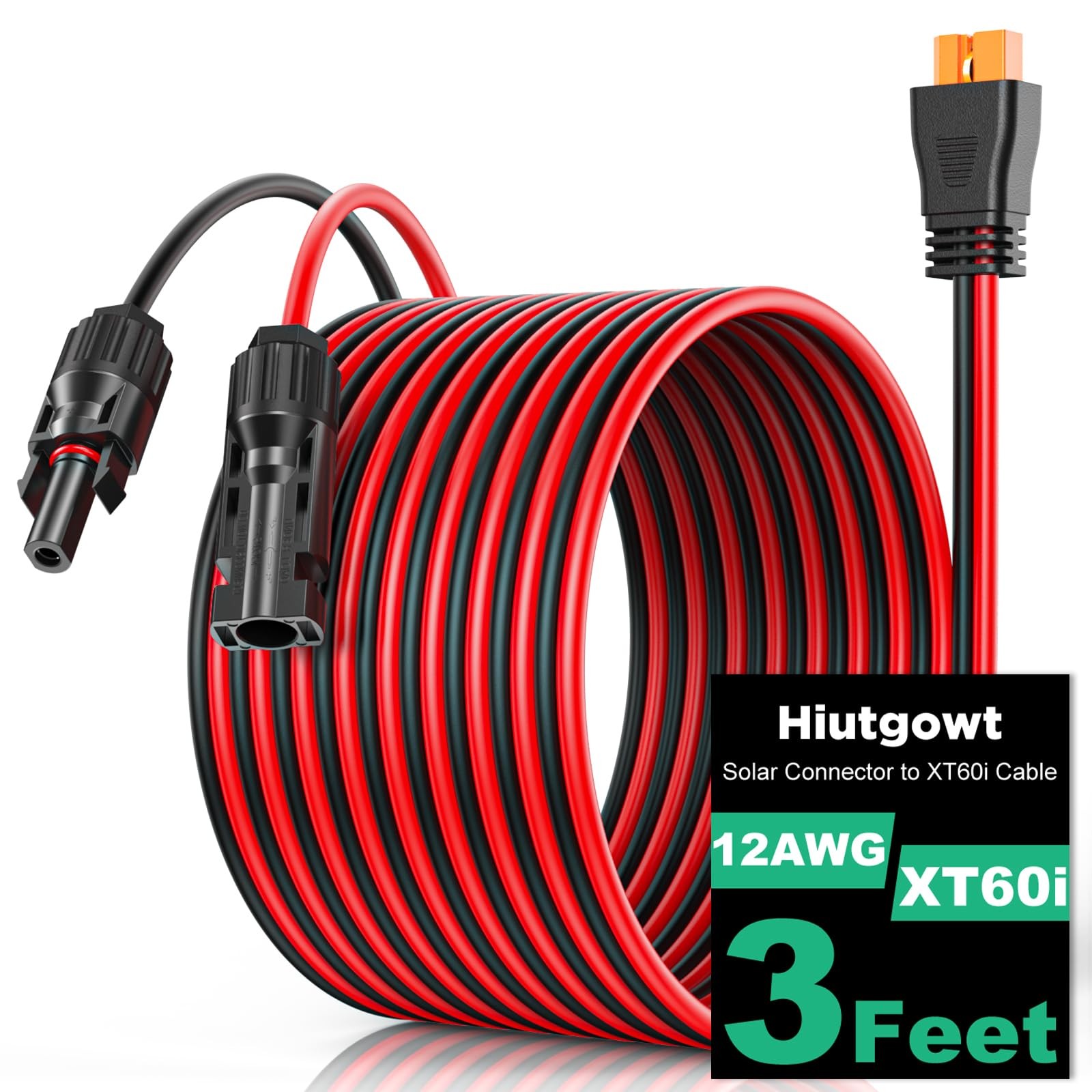 12AWG XT60i Solar Cable 3FT, Solar to XT60i Cable 10 15 20 25 30 40 50FT, Sol…