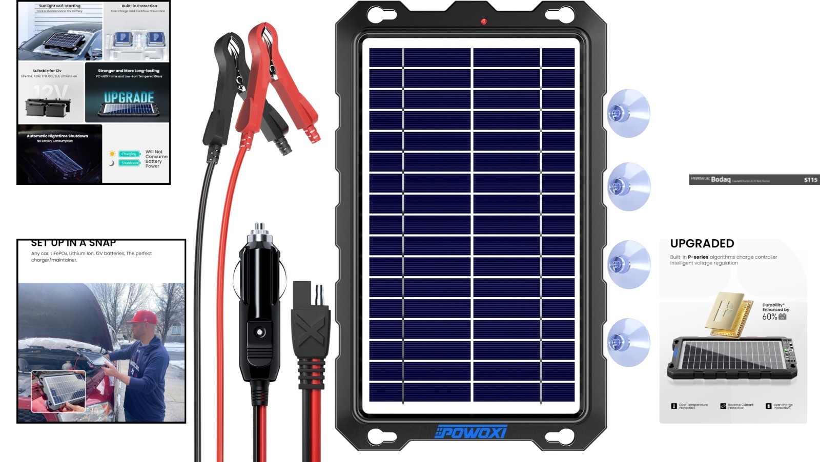 LED Indicator Solar Trickle Charger – 7.5W Battery Maintainer for All Vehicles