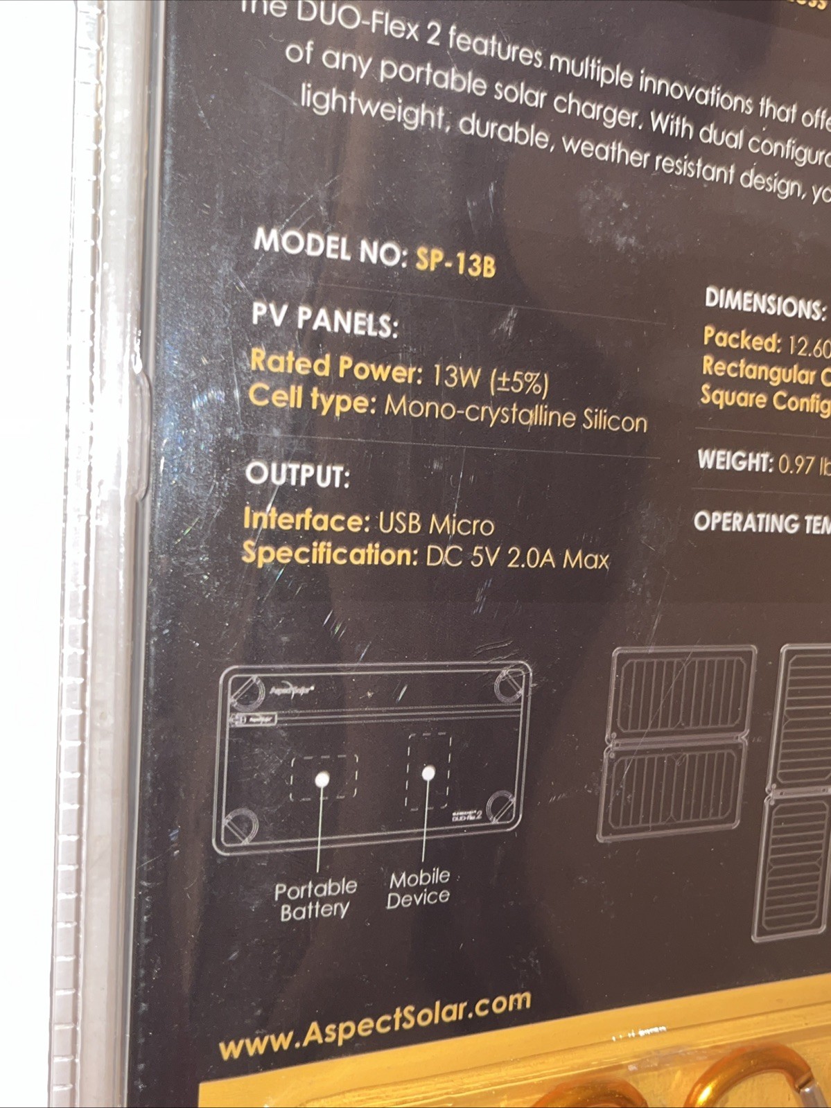Aspect Solar Sunsocket Duo-flex 2 Portable Solar Panel, Model SP-13B, NEW SEALED