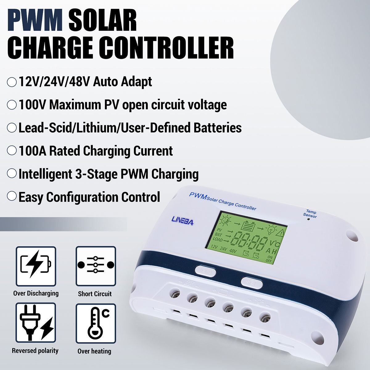 12V/24V 100A Solar Panel Battery Lithium Charging Mode Controller Regulator Auto