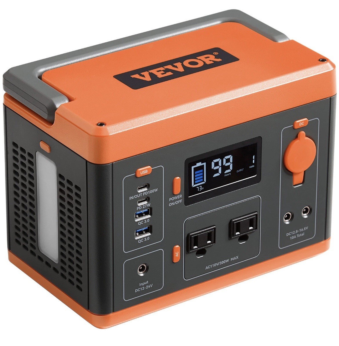 VEVOR Portable Power Station Solar Generator 296Wh 300W Backup Lithium Battery