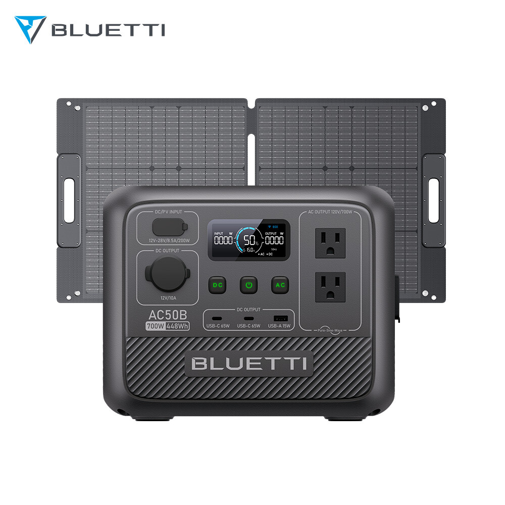 BLUETTI AC50B 700W 448Wh Portable Power Station+100W Solar Panel Camping/Trip