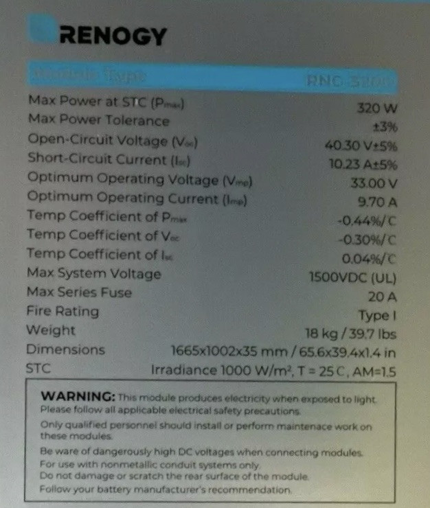 Renogy 2 Piece Solar Panel 320 Watt RNG-320DX2 for RV Boat Shed Farm House Roof