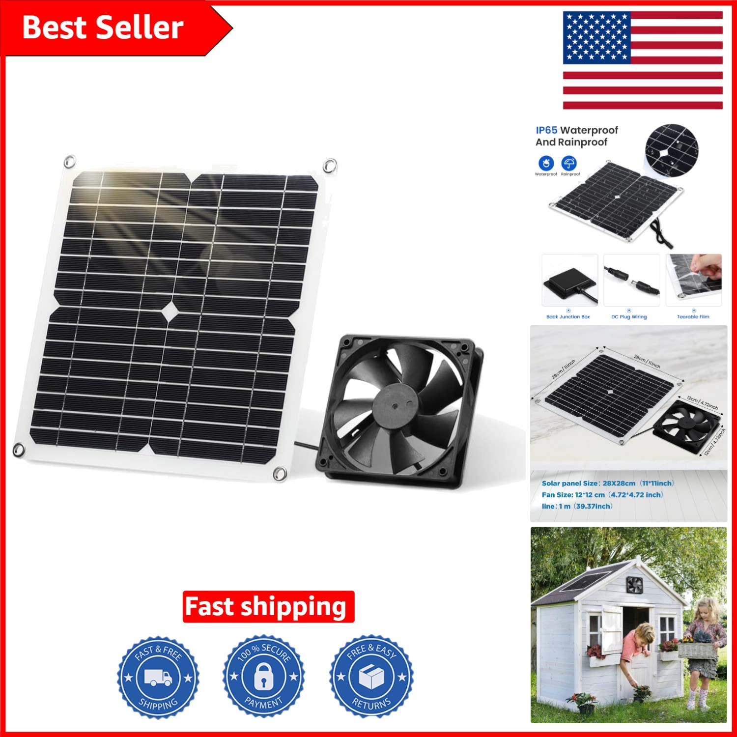 Compact 12W Solar Fan System with Rating for Small Outdoor Spaces