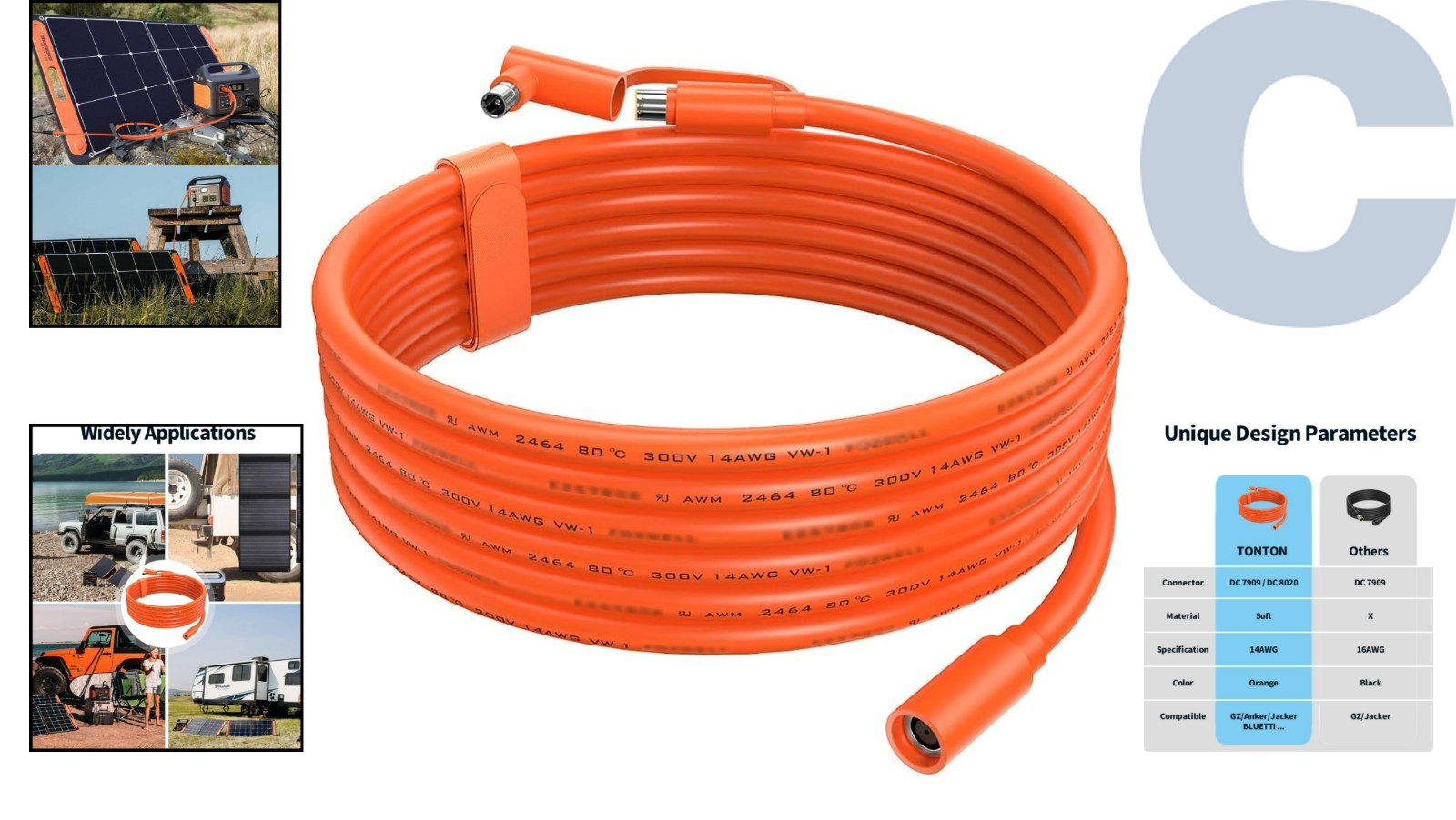 14AWG 8mm Solar Extension Cable 10FT with DC8020 Adapter for Power Stations