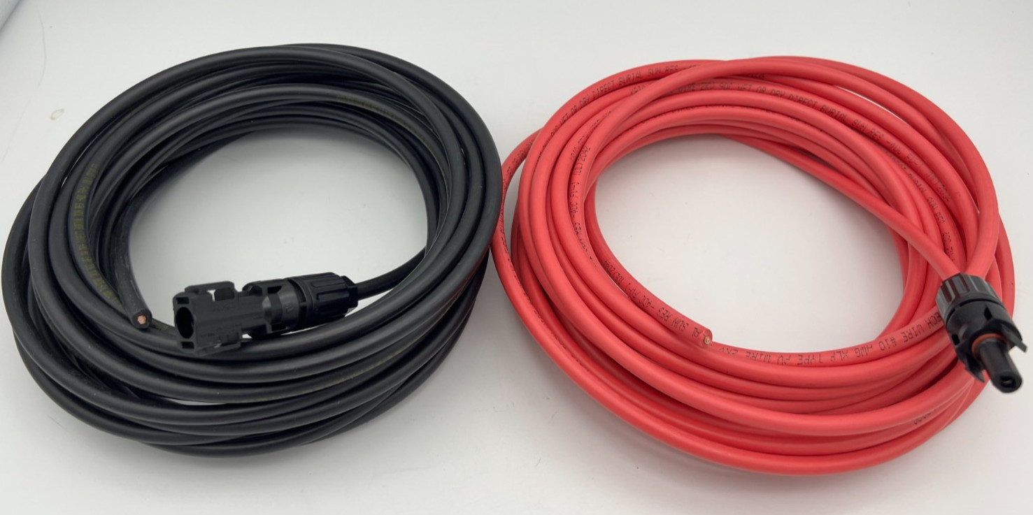 Pair Black+Red, 10 or 12 AWG, PT Solar Panel wire with 2 PV Connectors UL listed