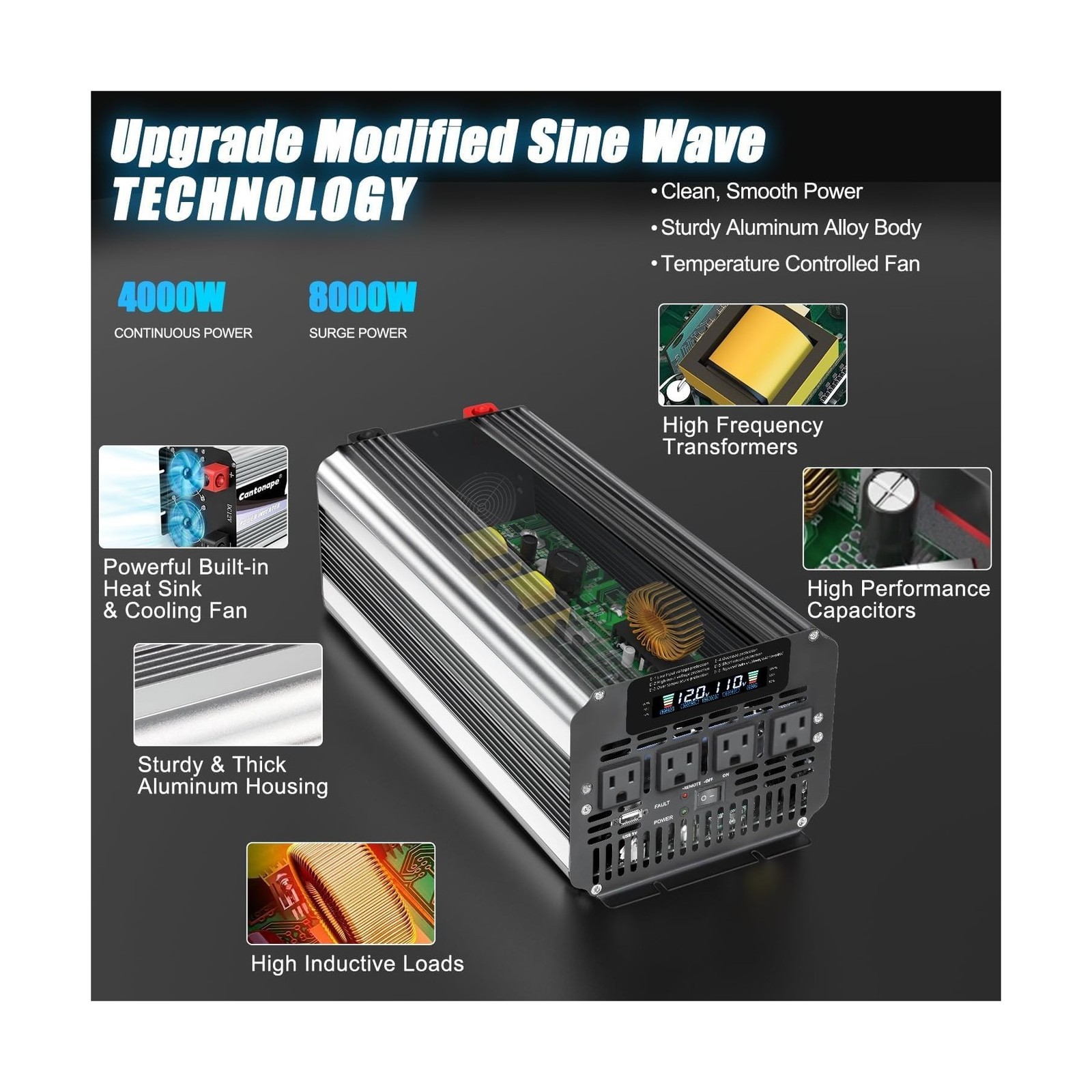 4000 Watt Power Inverter, Car Inverter 12V DC to 110V/120V AC Converter with …