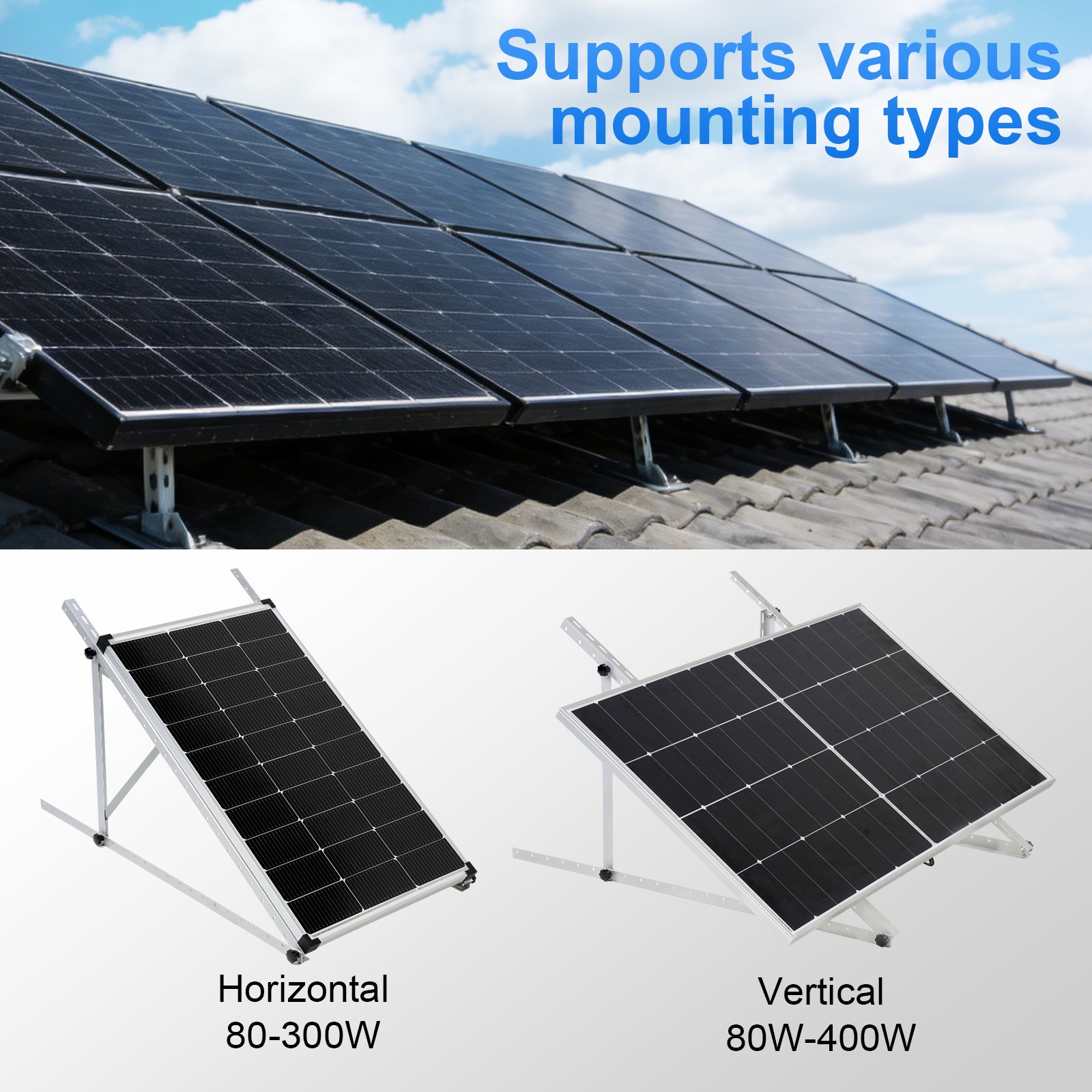 AeternaSol 45in Adjustable Solar Panel Mounting Brackets for Garden/Farm/RV/Boat