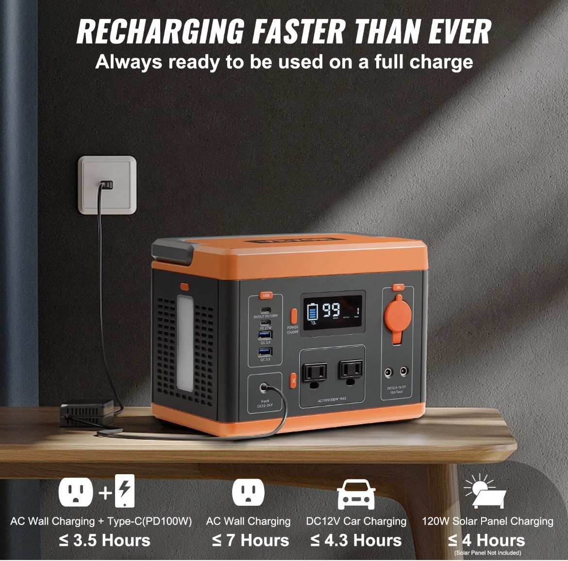 VEVOR Portable Power Station Solar Generator 296Wh 300W Backup Lithium Battery