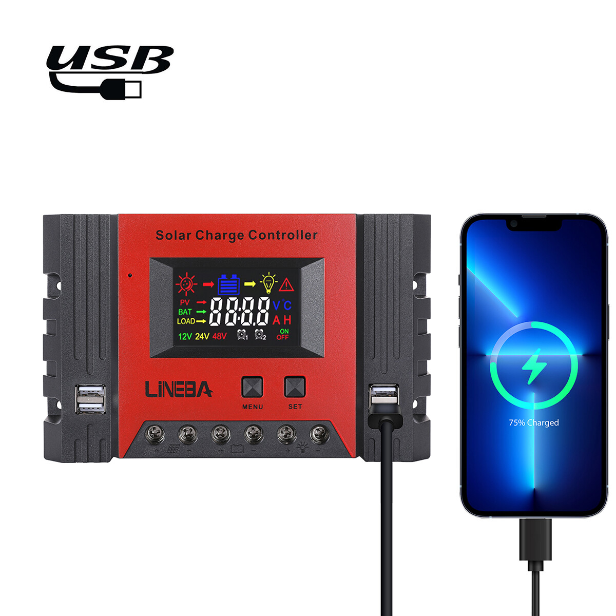 30-100A Solar Panel Regulator Charge Controller 12V/24V/48V Auto Focus Tracking