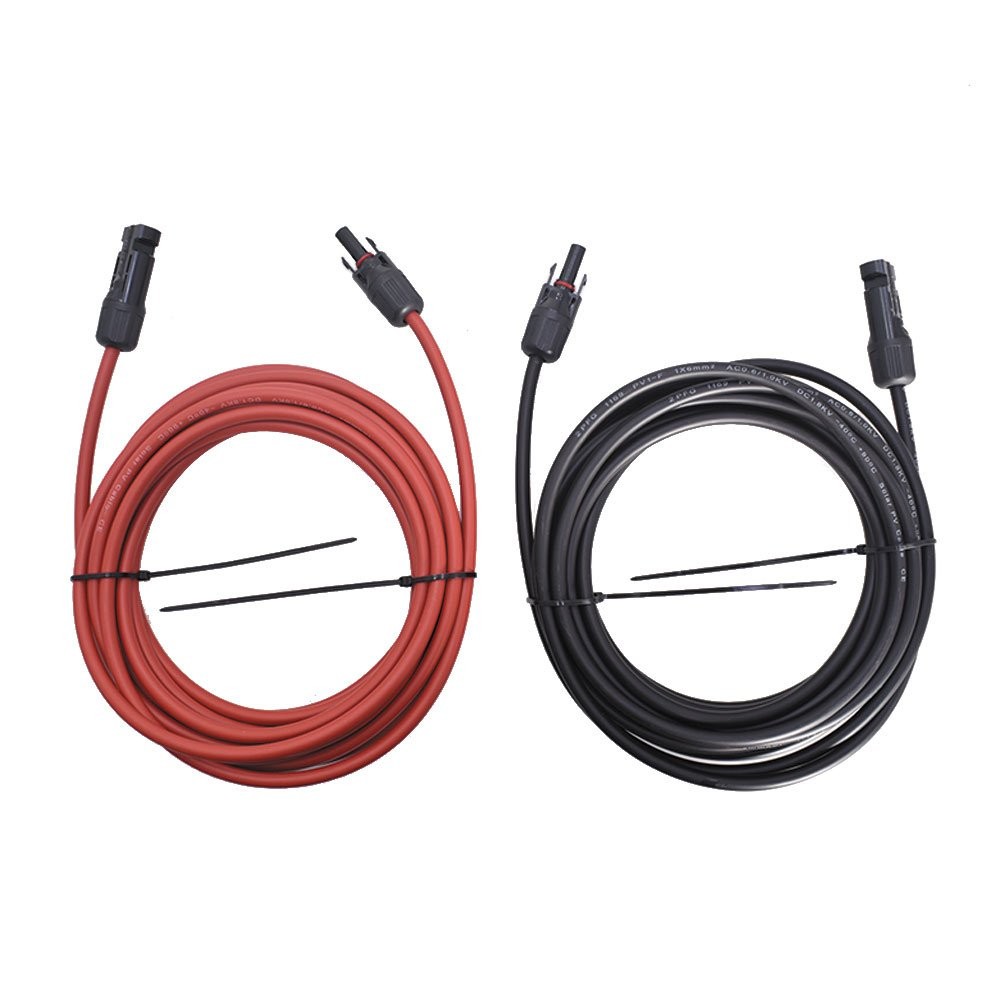 1 Pair 20FT Solar Panel Extension Cable Wire Black + Red Connector 6mm²/10AWG