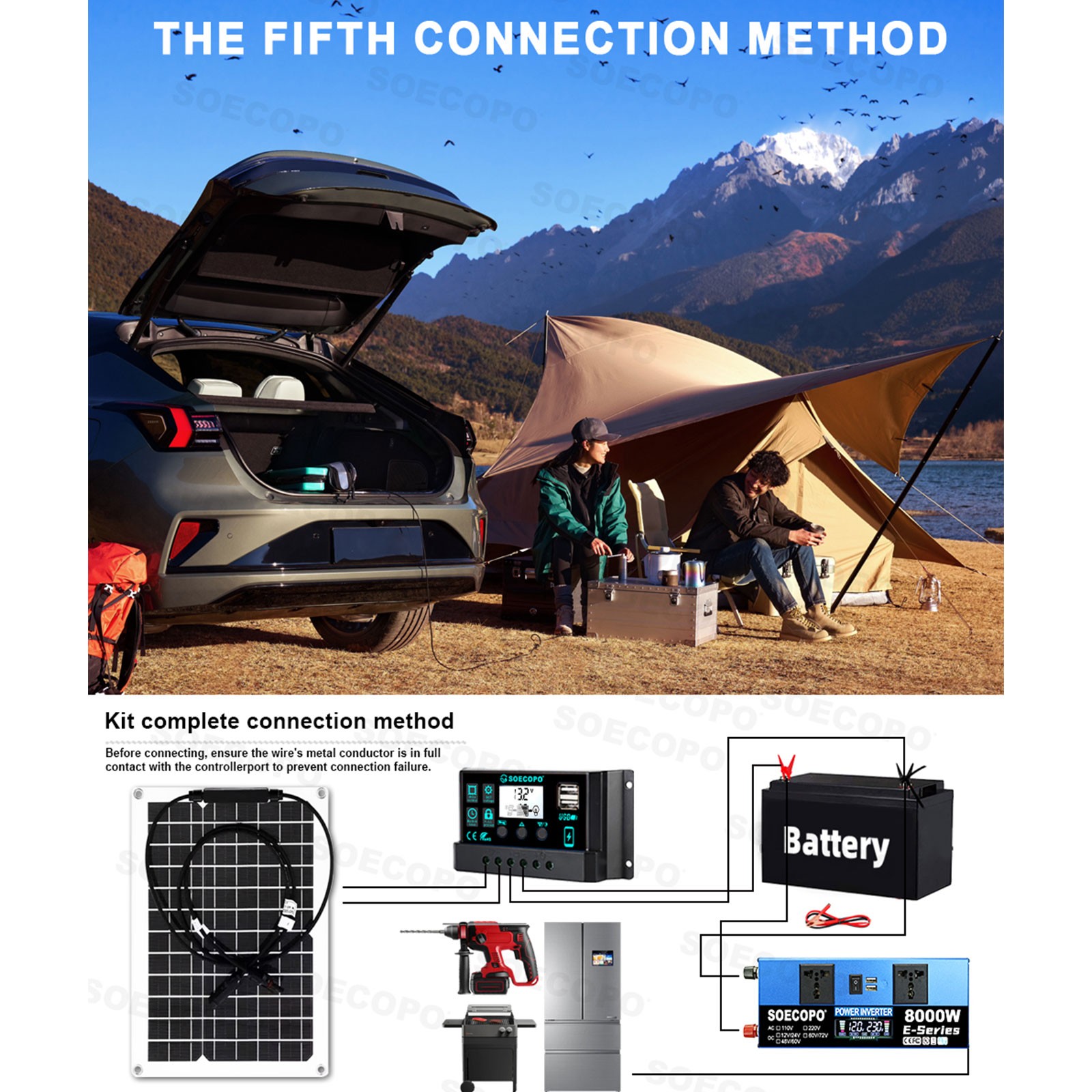SOECOPO 8000W Peak Solar Kit 12V 24V to 110V/220V Inverter for RV Off-Grid Camp