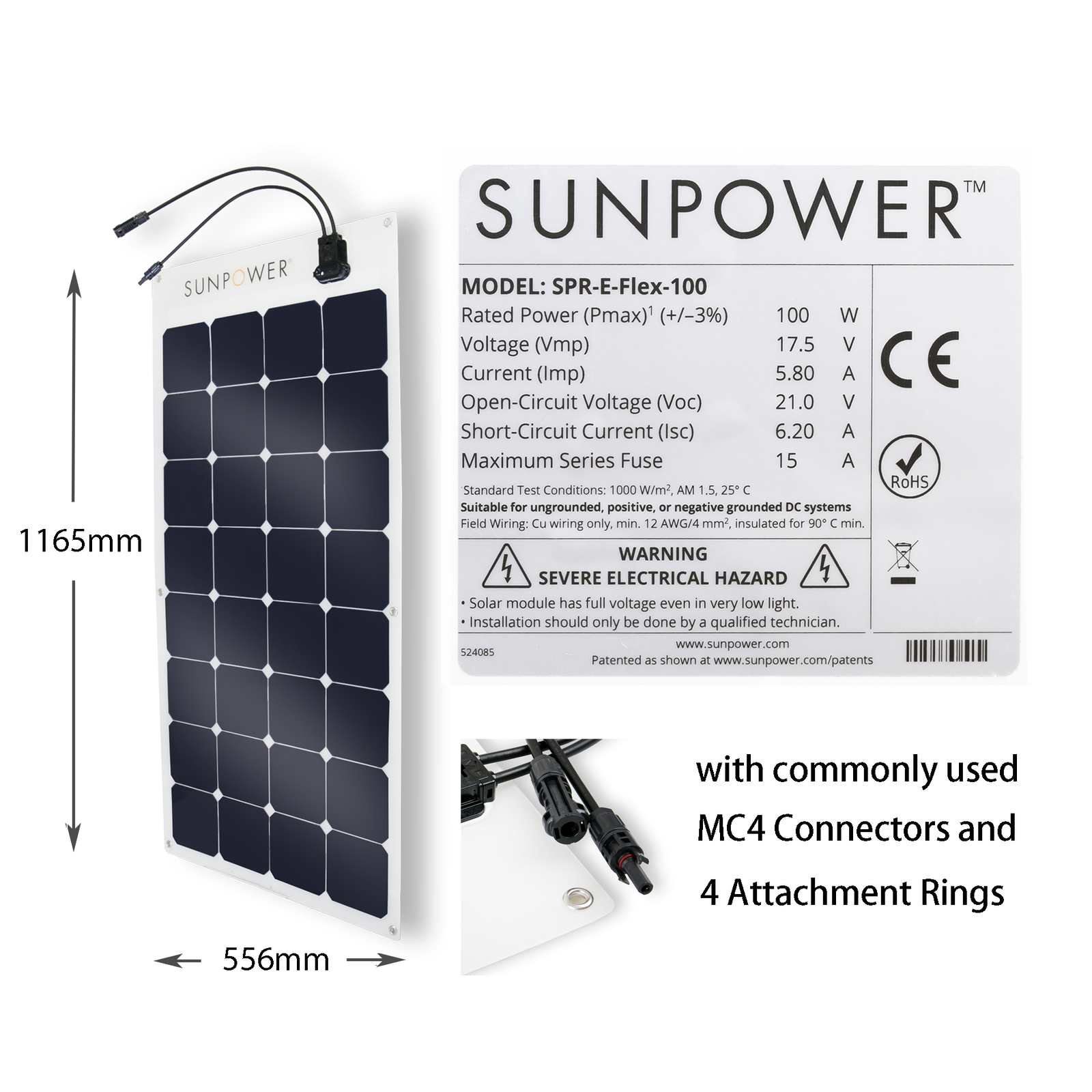 SunPower 100W 12V Monocrystalline Solar Panel Kit with 10A PWM Controller