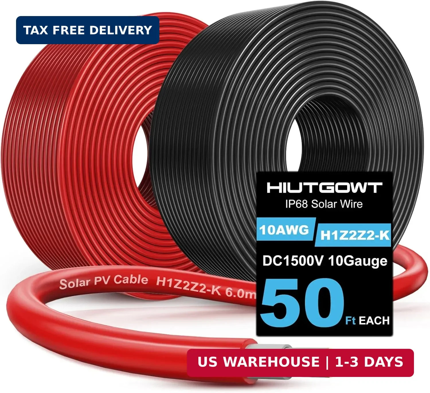 10AWG Solar Wire, Solar Cable 50Ft, Solar Extension Cable, Solar Panel Wire, 10