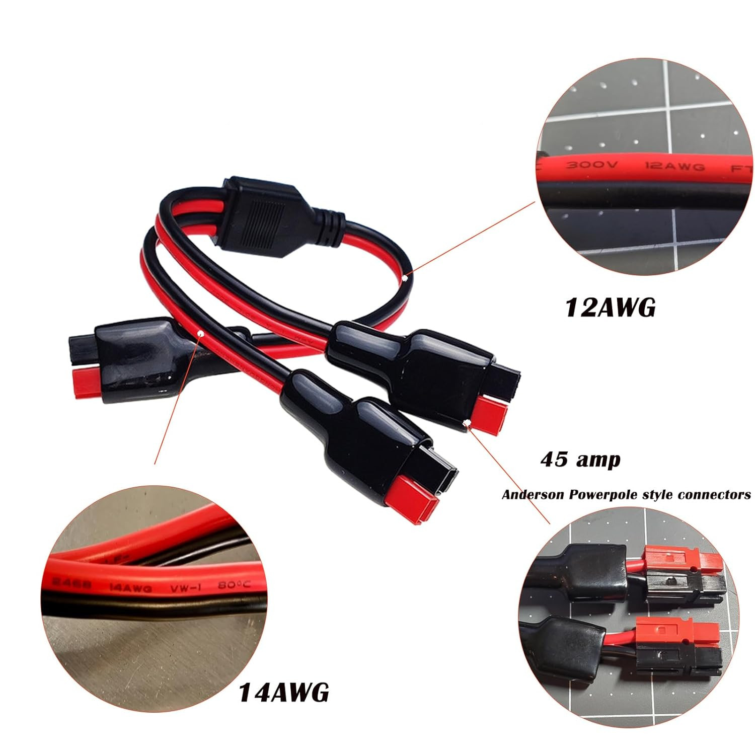 1 to 2 Anderson Y Splitter Cable,12Awg Solar Charging Splitter Cable Solar Panel