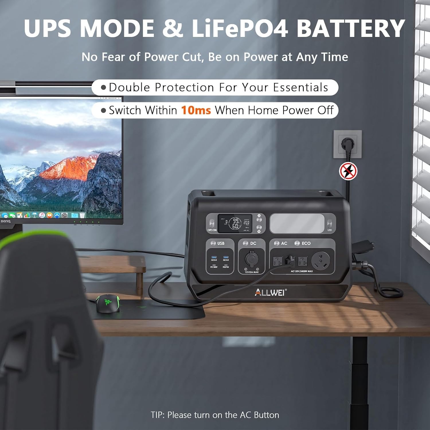 Solar Generator Portable Power Station Emergency ALLWEI LiFePO4 UPS 2400W 2048Wh
