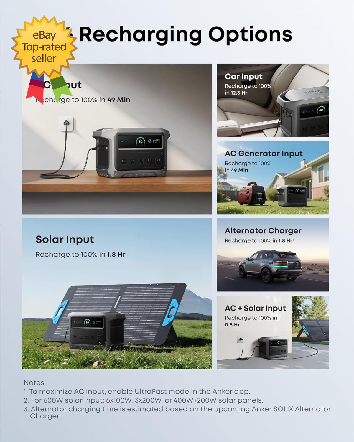 SOLIX C1000 Gen 2 Portable Power Station 2,000W Peak 3 000W Solar Generator