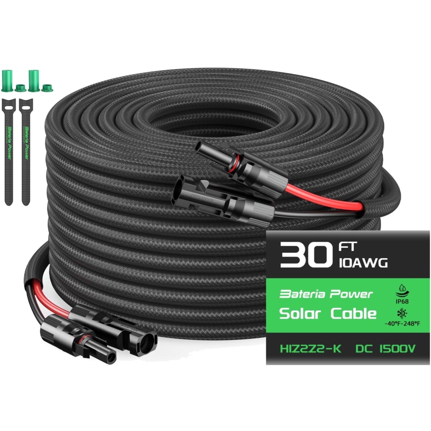 10AWG 30FT Solar Panel Extension Cable, Flame Retardant Protective Sleeving, …