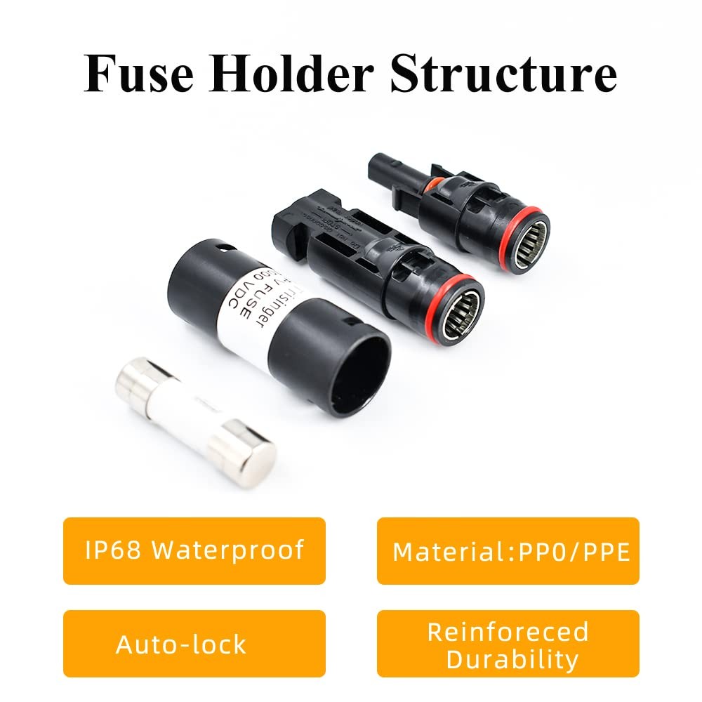 Fuse Holder Connector, 1000VDC IP68 Waterproof 10A in-line Fuse, for Solar Ph…