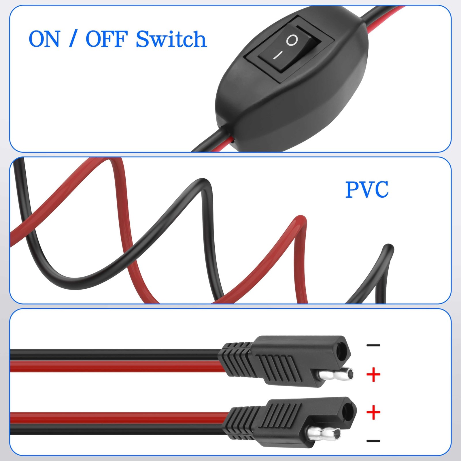 SAE Extension Cable with ON/Off Switch 14AWG Solar Power Cable Wire Harness Q…