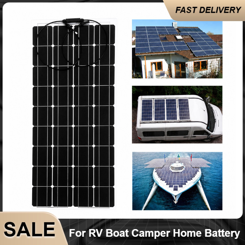 Flexible Solar Panel 200W 18V Waterproof For RV Boat Camper Home Charge