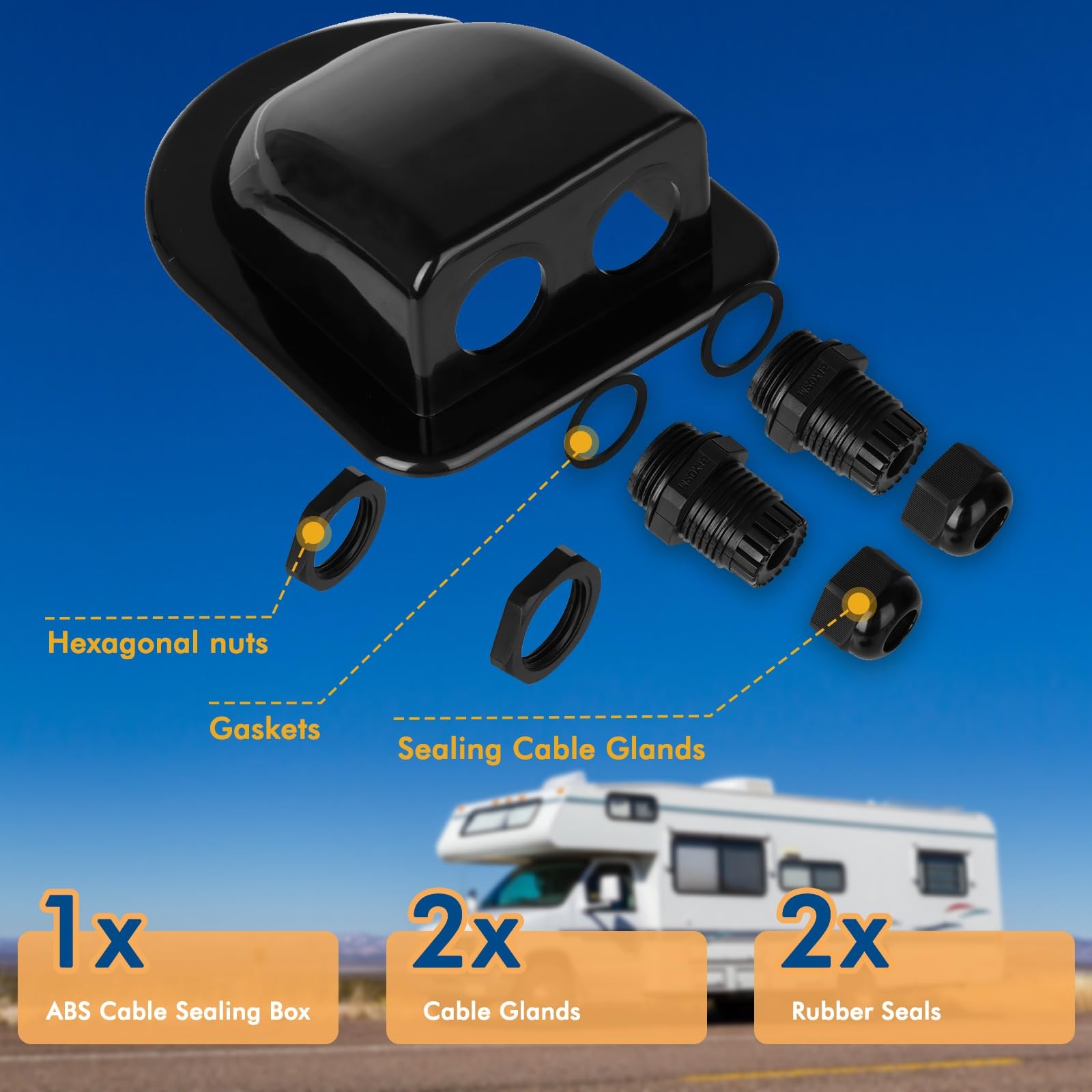 Restmo 2 Pack of IP68 Waterproof Solar Cable Entry Gland, 2 Pack, Black