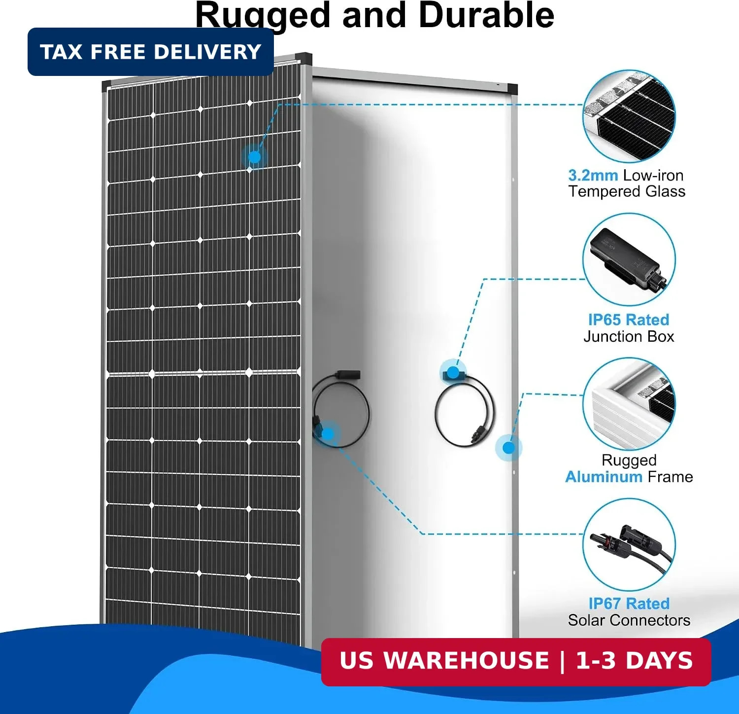 Solar Panel 250W 12 Volt 10BB Cell,Monocrystalline High-Efficiency 250 Watt 12V