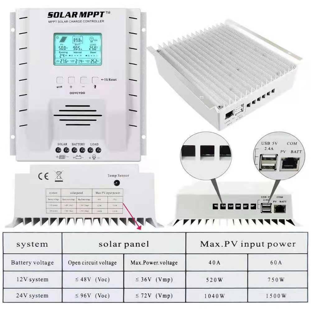 60A MPPT Solar Charge Controller Regulator 12V 24V Lead Acid Lifepo4 Lithium R5