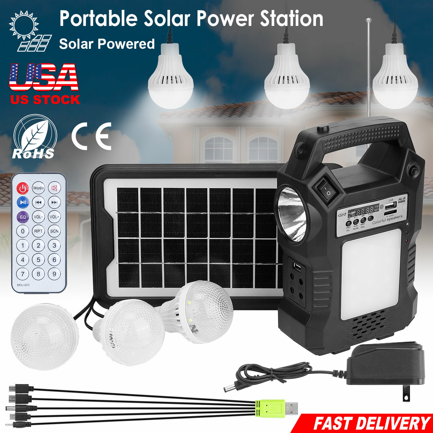 Portable Solar Power Station Generator Rechargeable Backup Emergency Power Bank