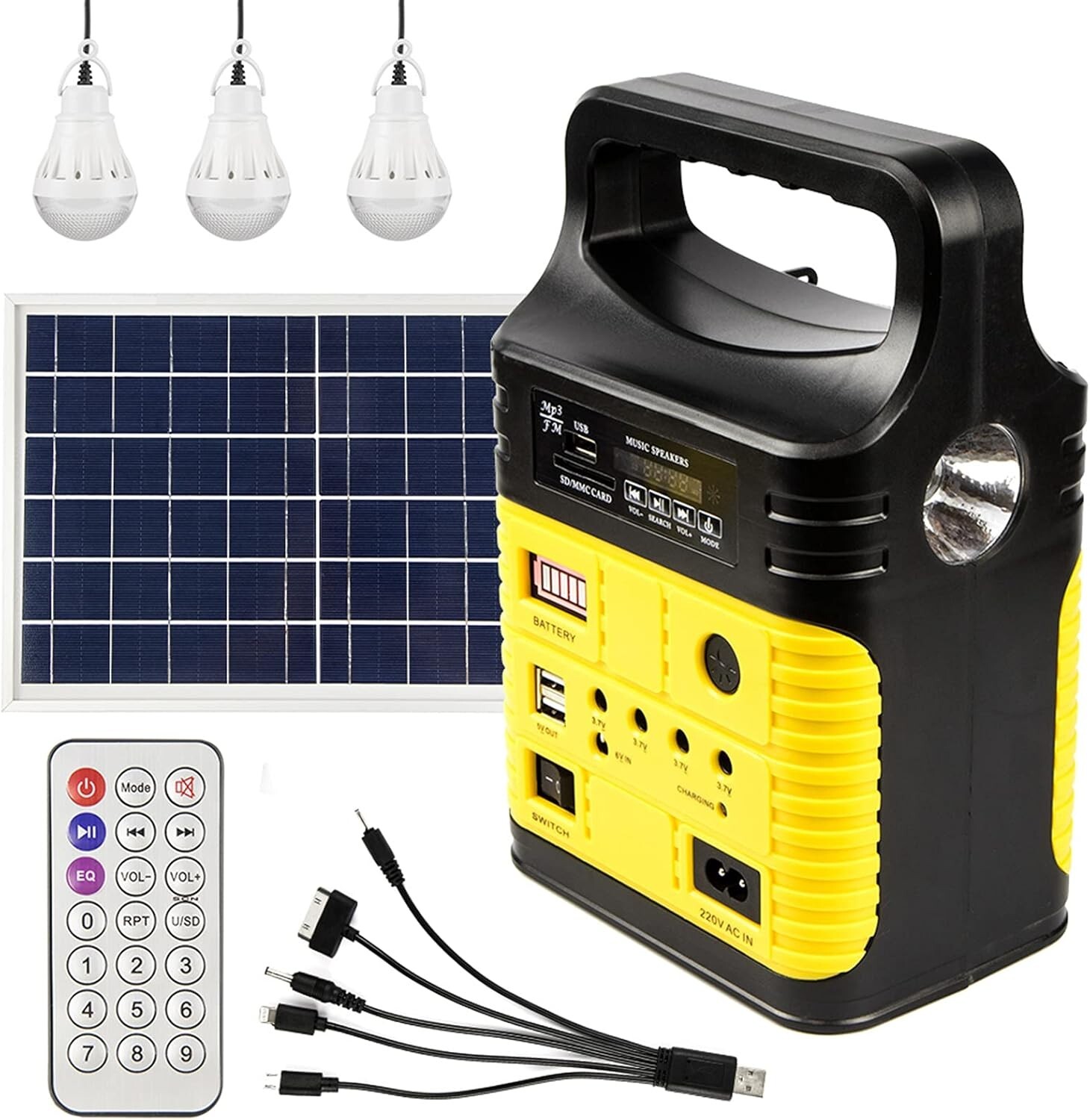 All-in-One Solar Power Station – Rechargeable Portable Generator with LED Lights