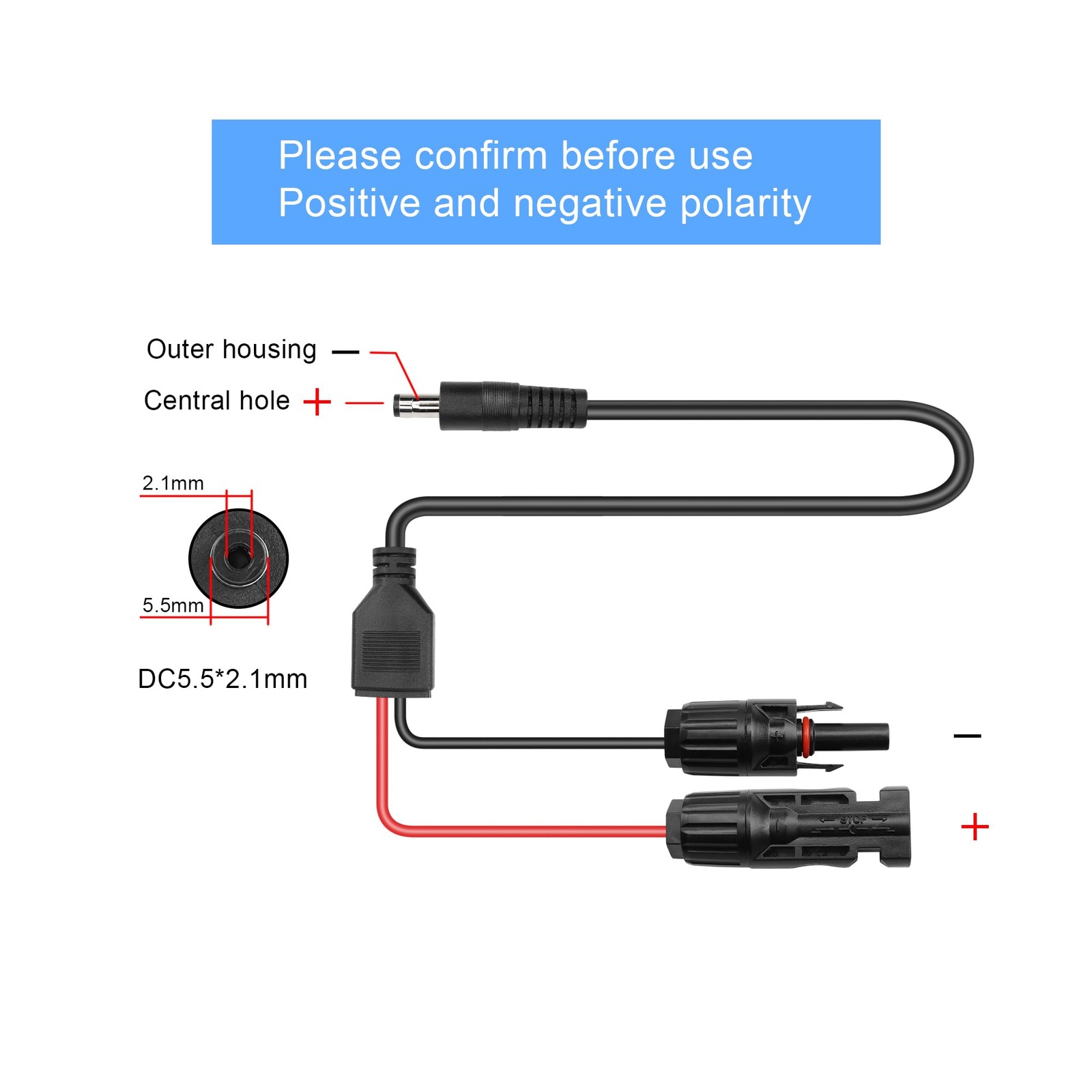 Solar Panel Connector to DC 5.5×2.1mm 14AWG 4.9FT Extension Cable – Compatible