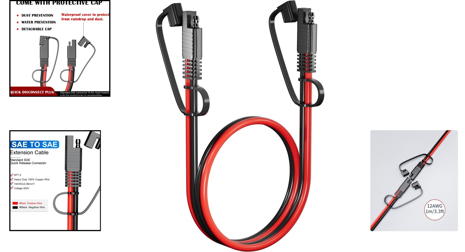 3.3FT SAE Extension Cable with Pure Copper Wire for Cars, RVs, and Solar Panels