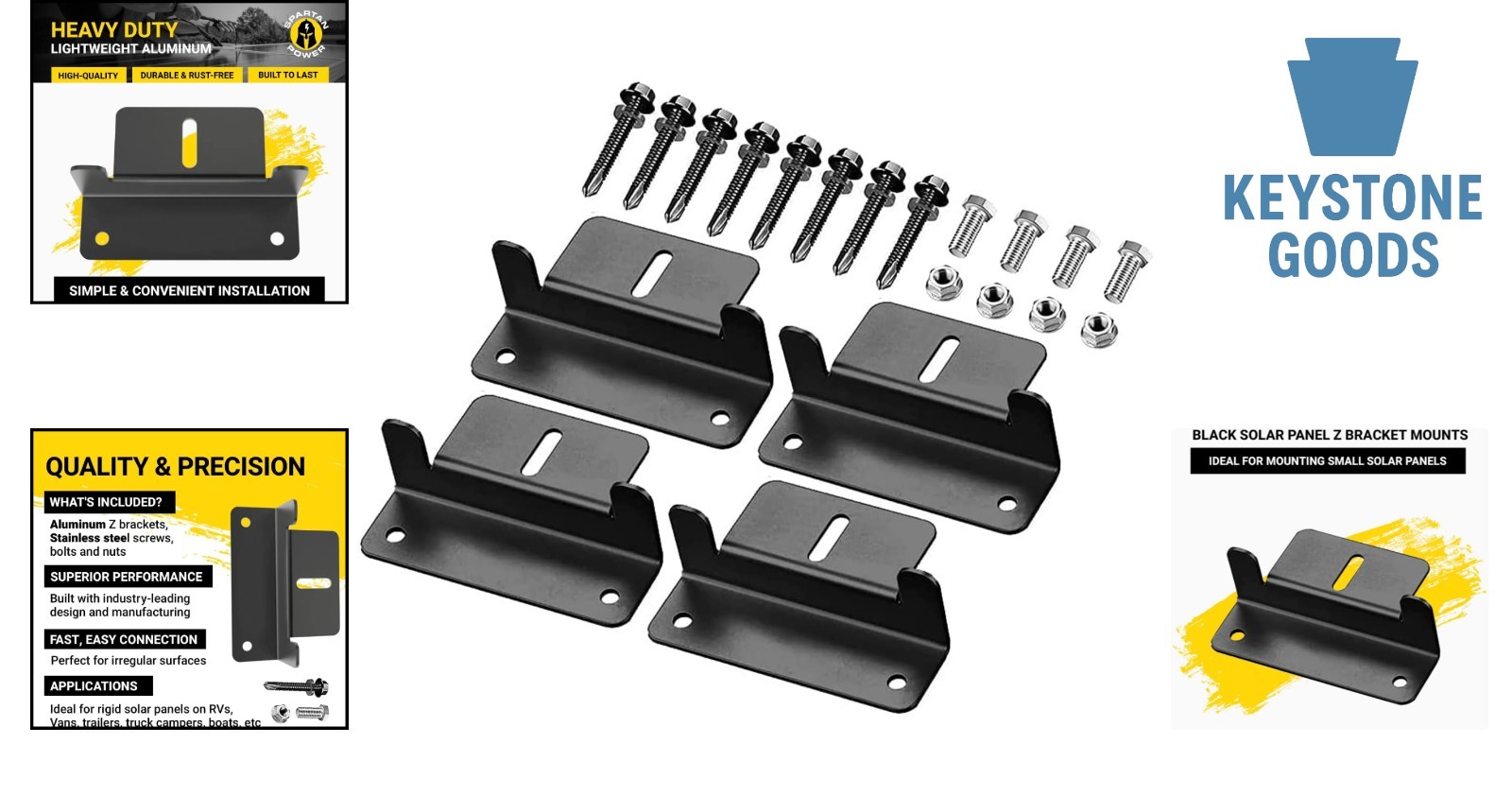 Black Anodized Aluminum Z Brackets for Solar Panel Mounting – Set of 4